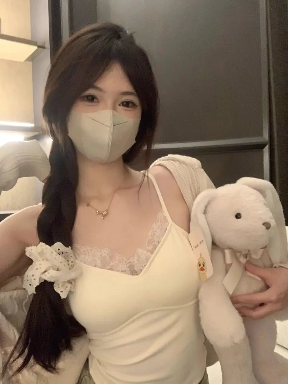 Lace Tank Top Women Cute Camis Sexy White Cropped Camisole Female Korean Sleeveless Black Vest Summer 2025 Coquette Y2k Clothes