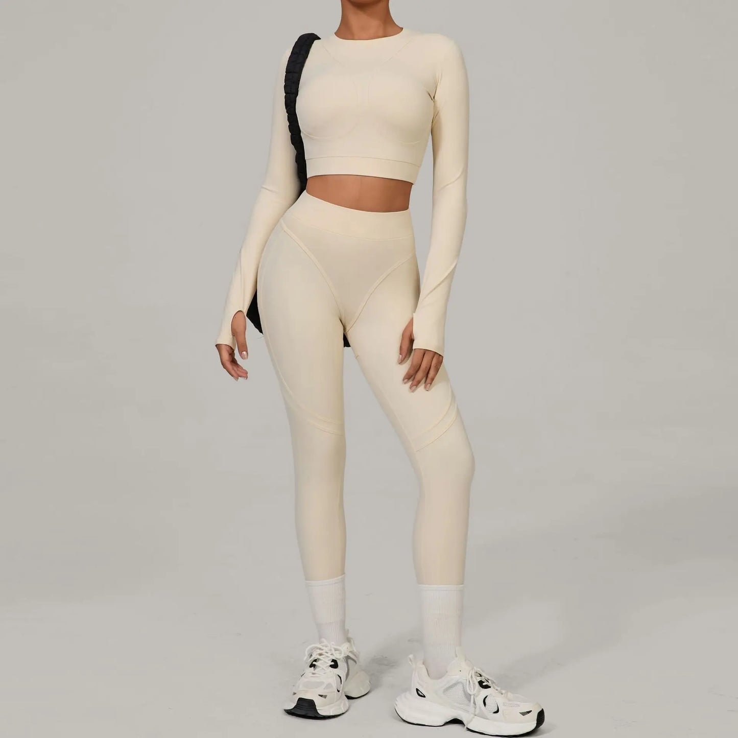 Long Sleeve Shirt Yoga Sets Sports Crop Tops Fitness Hip High Waist Skinny Running Workout Gym Leggings Women Activewear XP160
