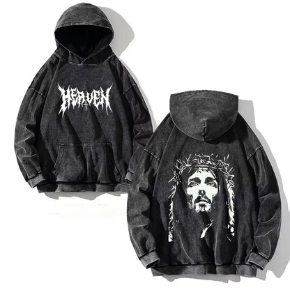 Apex Ritual – Men's Y2K Skull Print Oversized Hoodie – Vintage Hip Hop Pullover Sweatshirt