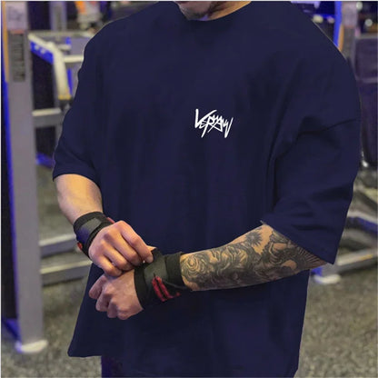 Apex Ritual – メンズオーバーサイズスポーツTシャツ – 丸首コットンサマートレーニングランニングティー
