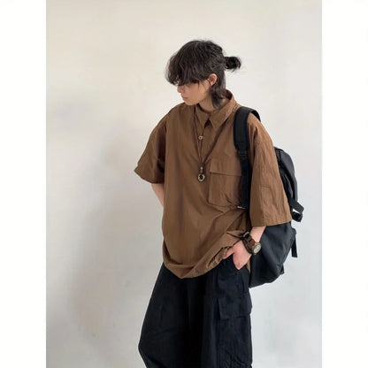 2024 New Summer Japanese Mens Set Harajuku Mid Sleeved Trendy Shirt+ Wide-leg Cargo Pants 2-pcs Thin Casual College Male Suit