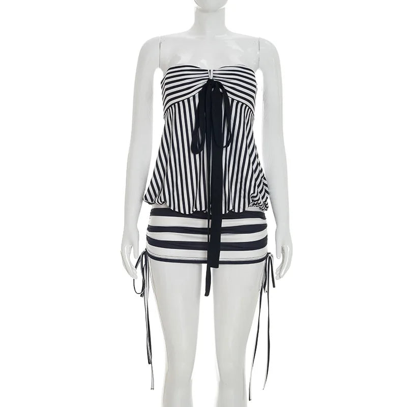 Women's Strapless Striped Bodycon Mini Dress