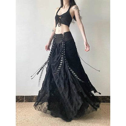 Gothic Punk Style Printed Black Long Skirt for Women Summer New Fashion Spicy Girls Strap Sexy High Waist Slimming y2k Skirts