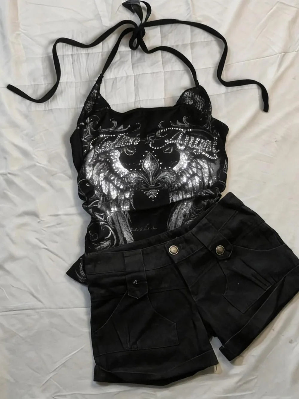 Women's Y2K Rose-Print Halter Crop Top