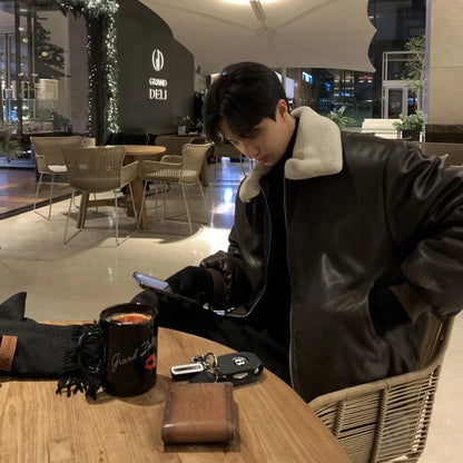 Winter Jacket Men Warm Fashion Casual Thickened Leather Jacket Men Streetwear Korean Loose Short Coat Mens Thick Leather Coat