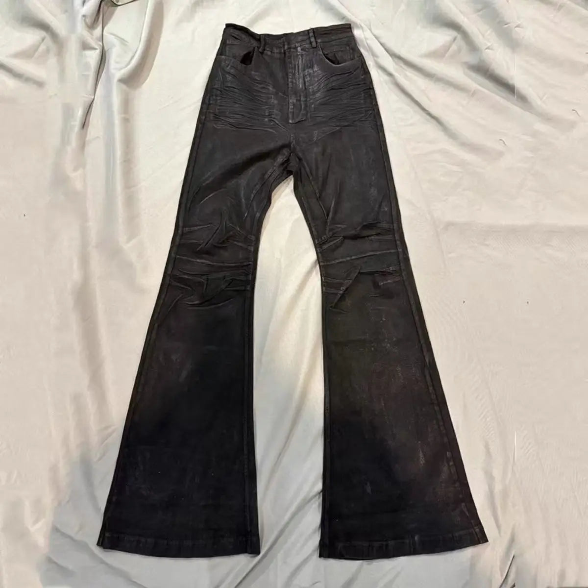 American retro heavy industry men and women black gothic retro casual loose jeans High street coated micro-flare jeans