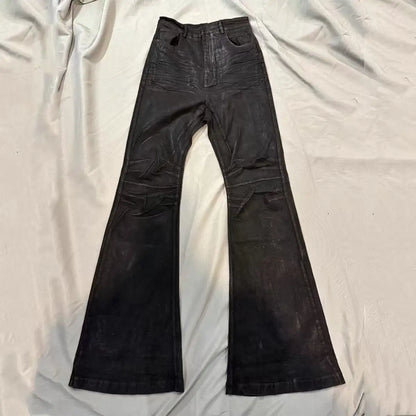 American retro heavy industry men and women black gothic retro casual loose jeans High street coated micro-flare jeans