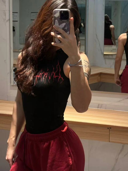 2026 New Gothic Style High Elastic Fitness Sports Sleeveless Printed Slimming Close-Fitting Vest Women's Summer Sportswear