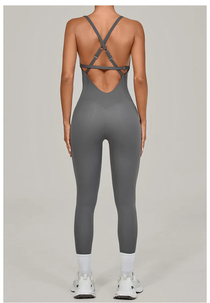Women's Workout Backless Purple Jumpsuit