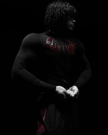 FULL ZIP Men's Gothic Compression Long Sleeve FULL ZIP Sports Shirt Workout Tops Gym Compression Breathable High Stretch
