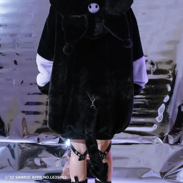 Japanese Harajuku Rabbit Ears Fur Purple Coat for women 2023 Winter New Women's Dark Punk Mid-Length Zipper Plush Coats Street
