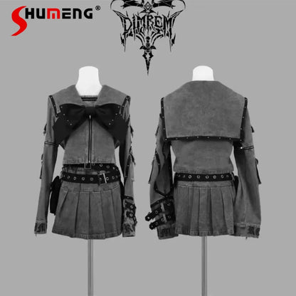 Women's Punk Navy-Collar Skirt Set