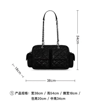 2026 Autumn and Winter New Style Rhombus Retro Multi-Pocket Shoulder Crossbody Motorcycle Bag Large Capacity Simple Commuter Handbag