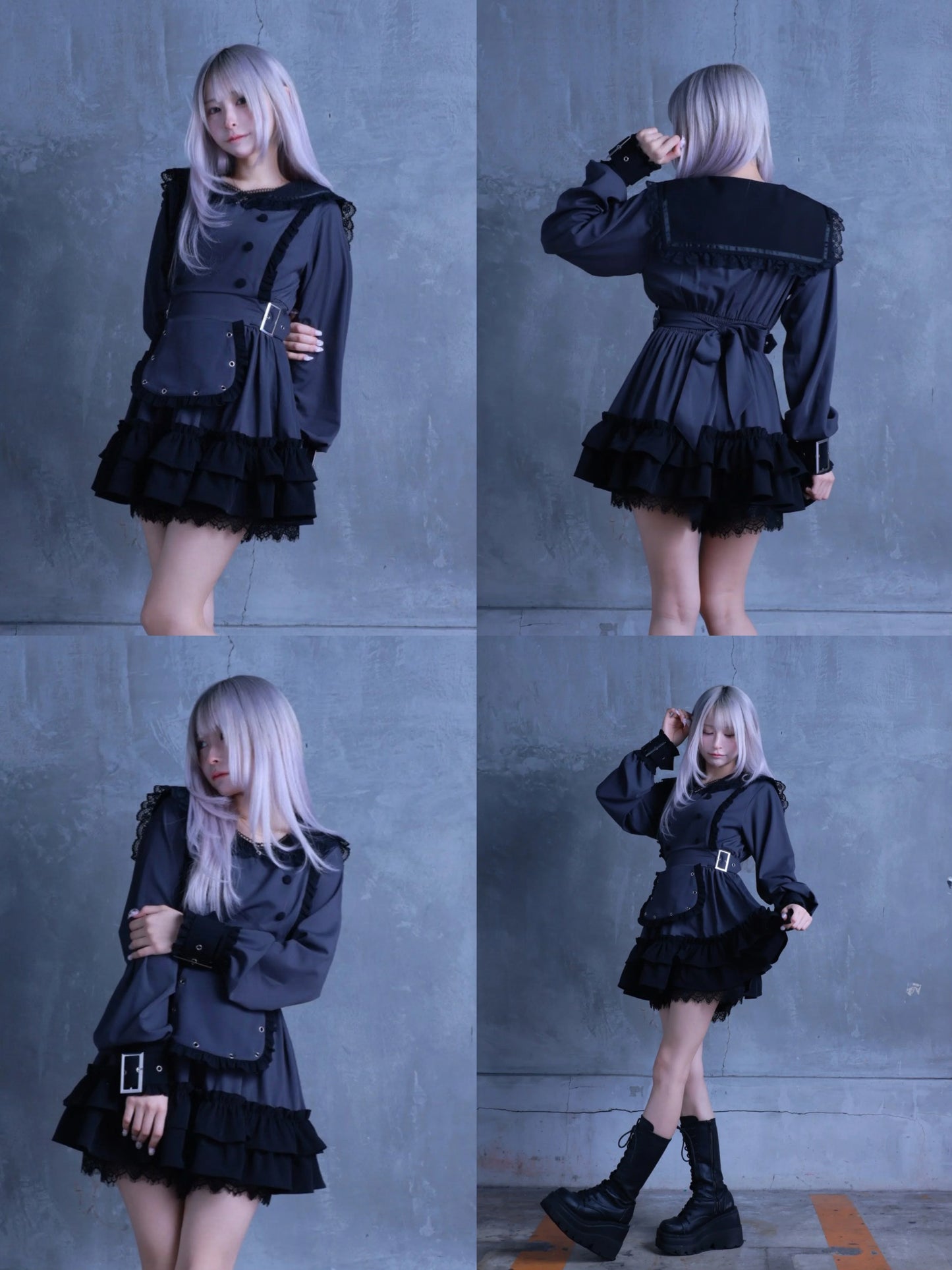 Women's Gothic Navy-Collar Maid Dress Set