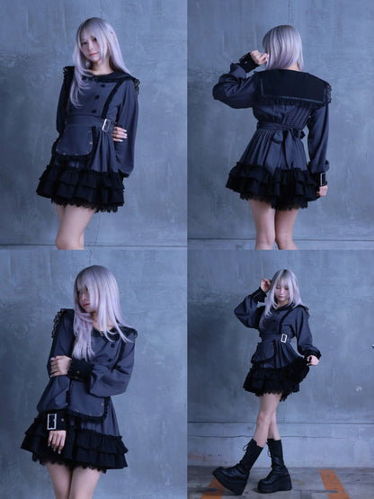 Women's Gothic Navy-Collar Maid Dress Set