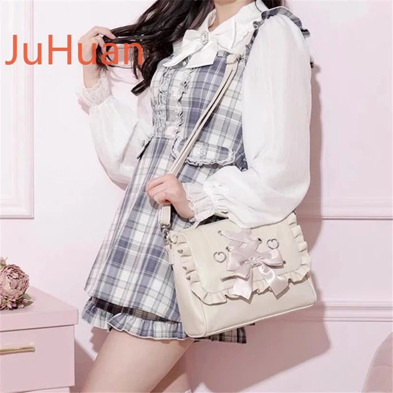 Mine Department Lolita Women's Bag Bow Control Strap Love Handbag Sweet Cute One Shoulder Oblique Span Women's Student Backpack