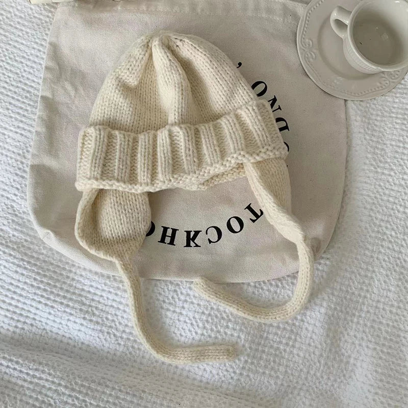 New Winter Cute Candy Colors Knitted Cap Fashion for Women Skullies Beanies Outdoor Windproof Thickened Warm Ear Protection Hat