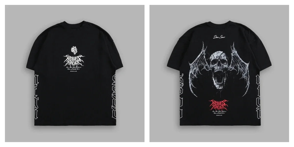 US SIZE NEW "SIDE BY SIDE" OVERSIZED TEE IN BLACK Men T Shirts Y2k DARK Gothic Short Sleeve T-Shirt Harajuku Hip Hop Couple Tops