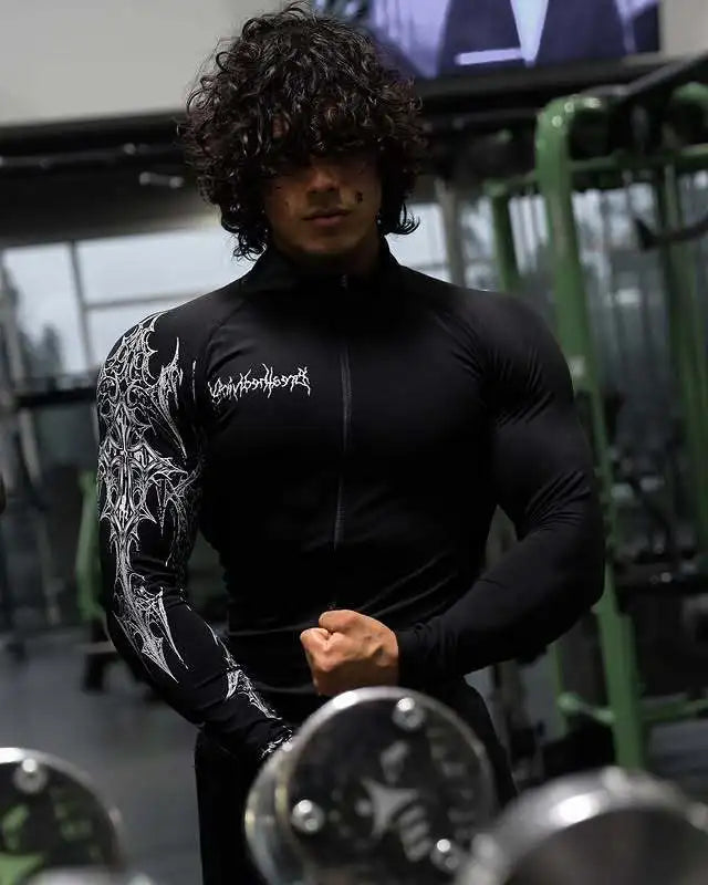 American Trendy Men'S Sportswear 2026 New Model Gym Fitness Tight-Fitting Clothes, Fitness Zipper Stand-Up Collar T-Shirt