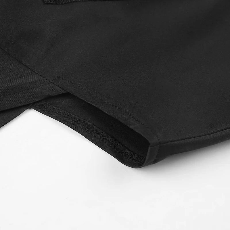 Showmirror Super-short Black Jacket Zipper Long Sleeve Harajuku Cropped Tshirt Gothic Techwear Fashion Korean Tee Punk Street