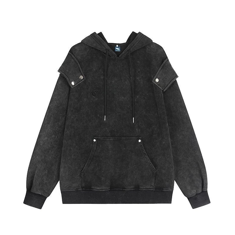 Stylish Oversized Patchwork Embroidered Sweatshirt Trendy Streetwear Black Splicing Loose Outerwear for Young Women