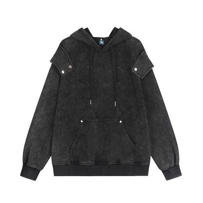 Stylish Oversized Patchwork Embroidered Sweatshirt Trendy Streetwear Black Splicing Loose Outerwear for Young Women