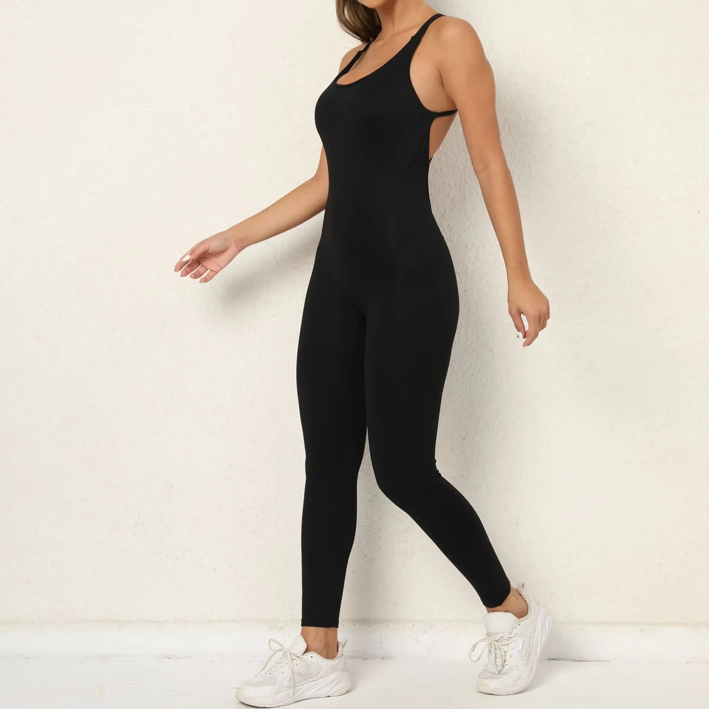 Women's Workout Slim Fit Ruched Black Jumpsuit