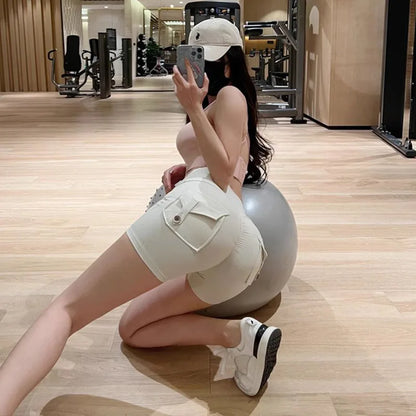 TRY TO BN Women's Sports Shorts with Pockets Butt Lifting High Waist Booty Scrunch Gym Workout Running Biker Yoga Fitness Shorts