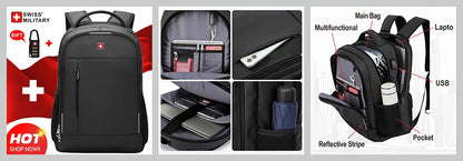 SWISS MILITARY Travel Backpack Large Capacity Waterproof USB Expandable Bag 17.3 Laptop Bag Men Outdoor Sports Backpacks Mochila
