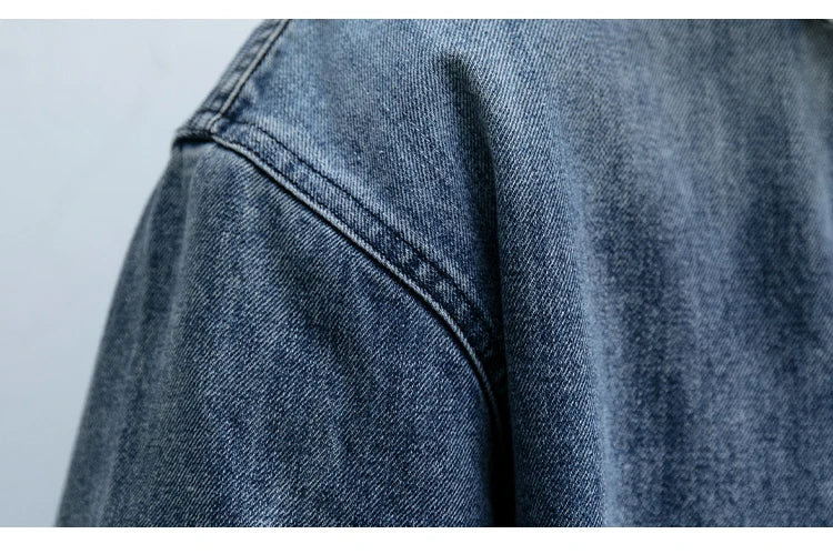 American Streetwear Wash Denim Shirts For Men Harajuku Casual Men'S Clothing Vintage Blue Lapel Cargo Coat Korean Long Sleeve