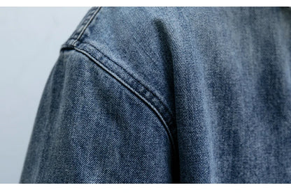 American Streetwear Wash Denim Shirts For Men Harajuku Casual Men'S Clothing Vintage Blue Lapel Cargo Coat Korean Long Sleeve