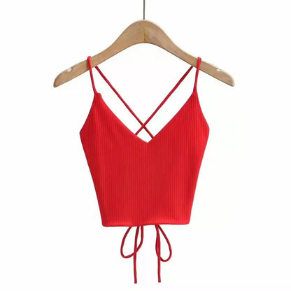 Women's Ribbed Lace-Up Halter Crop Top