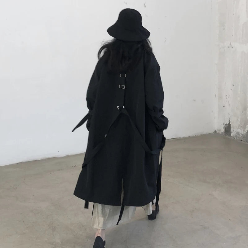 Black Oversized Dark Trench Windbreaker
