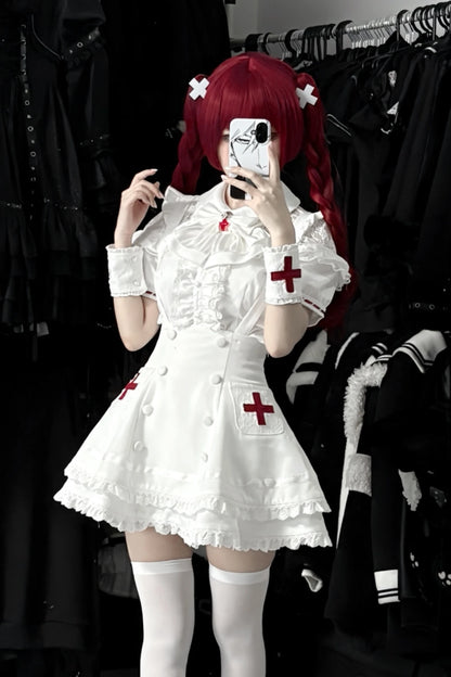 Women's White Gothic Lolita Two-Piece Set