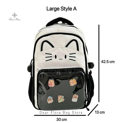 Y2K Cute Cat Ita Backpacks Large Capacity Knapsack Casual Girl Transparent DIY Display Rucksack Cartoon Trendy Travel Schoolbags