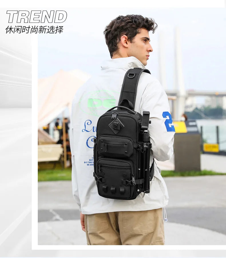Ozuko Belly Bags Men's Chest Bag Outdoor Tactical One Shoulder Crossbody Bag High Capacity Waterproof Sports Bag For Man