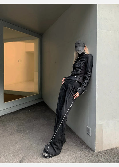 Lautaro Spring Autumn Cool Handsome Short Black Fitted Pu Leather Jacket Women Long Sleeve Zip Up Luxury Designer Clothing 2025
