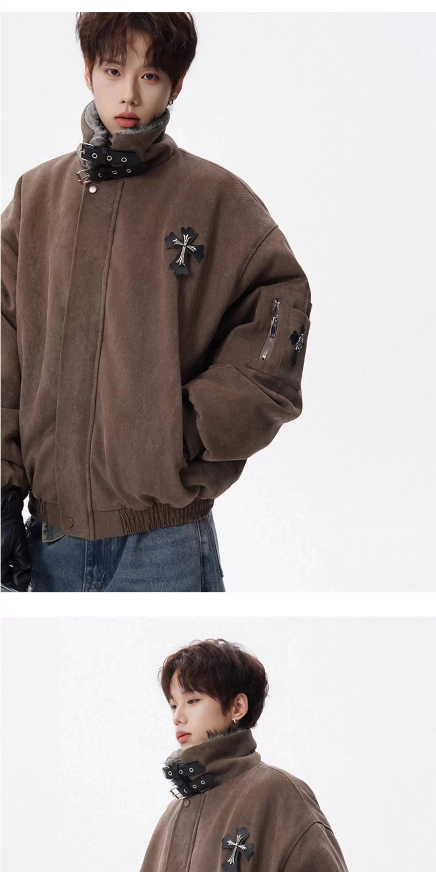 PFNW Fashion Versatile Warm Coat Autumn Winter New Men's Fur Collar High Quality Thick Cotton Jacket 28L1062