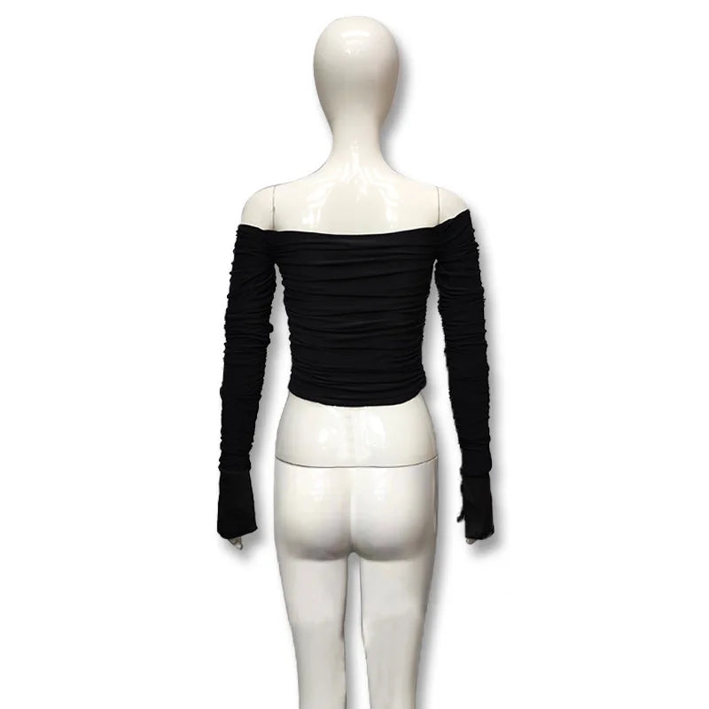 Women's Off-Shoulder Flare-Sleeve Crop Top