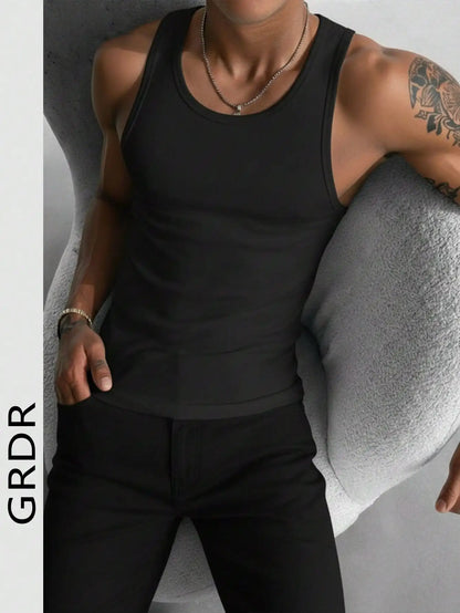 Men's Solid Color Tank Top Slim Fit U-Neck Sleeveless T-Shirt Basic Casual Vest For Men Gym Workout Summer Streetwear Tops