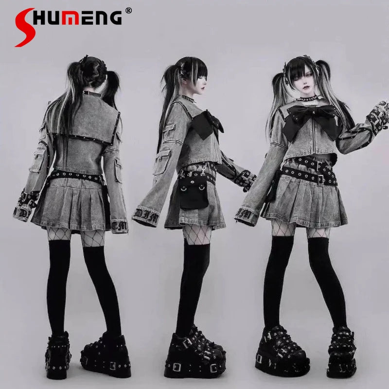 Women's Punk Navy-Collar Skirt Set