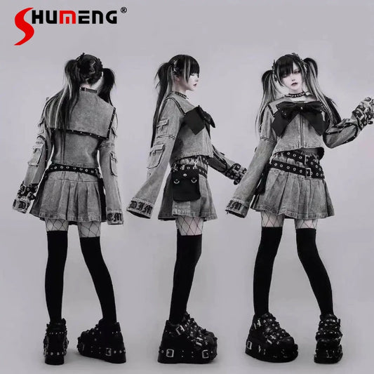 Women's Punk Navy-Collar Skirt Set