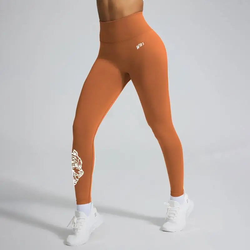 New high-waisted women's printed fitness yoga pants wolf head pattern buttocks tight sports high-elastic fitness leggings.