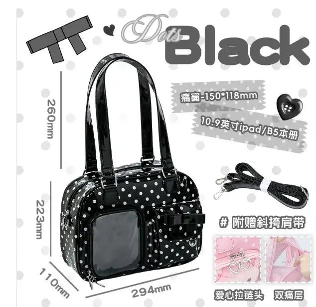 Japanese New Girls Silver Shoulder Bag Large Capacity Ribbon Itabag Student Women's Satin Messenger Bag Leather Backpacks
