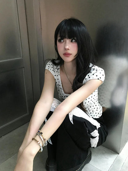 Women's Y2K Polka Dot Slim T-Shirt