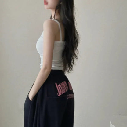 Women Bf Hip Hop Y2k Drawstring Printing Sweatpants Women Fashion Streetwear Sports Trousers Loose Casual Wide Leg Pants