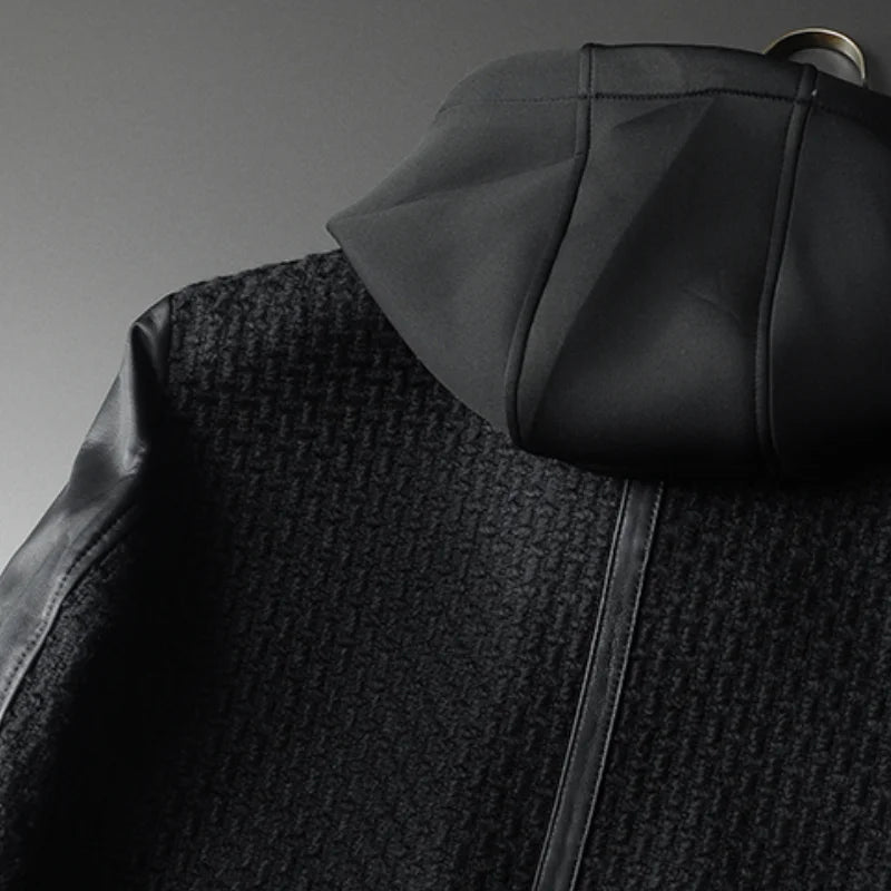 Minglu Autumn Winter Goatskin Men's Jackets High Quality Solid Color Hooded Genune Leather Male Coats Zipper Casual Man Overcoat