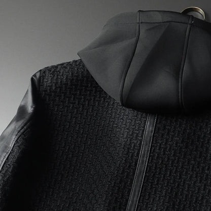 Minglu Autumn Winter Goatskin Men's Jackets High Quality Solid Color Hooded Genune Leather Male Coats Zipper Casual Man Overcoat