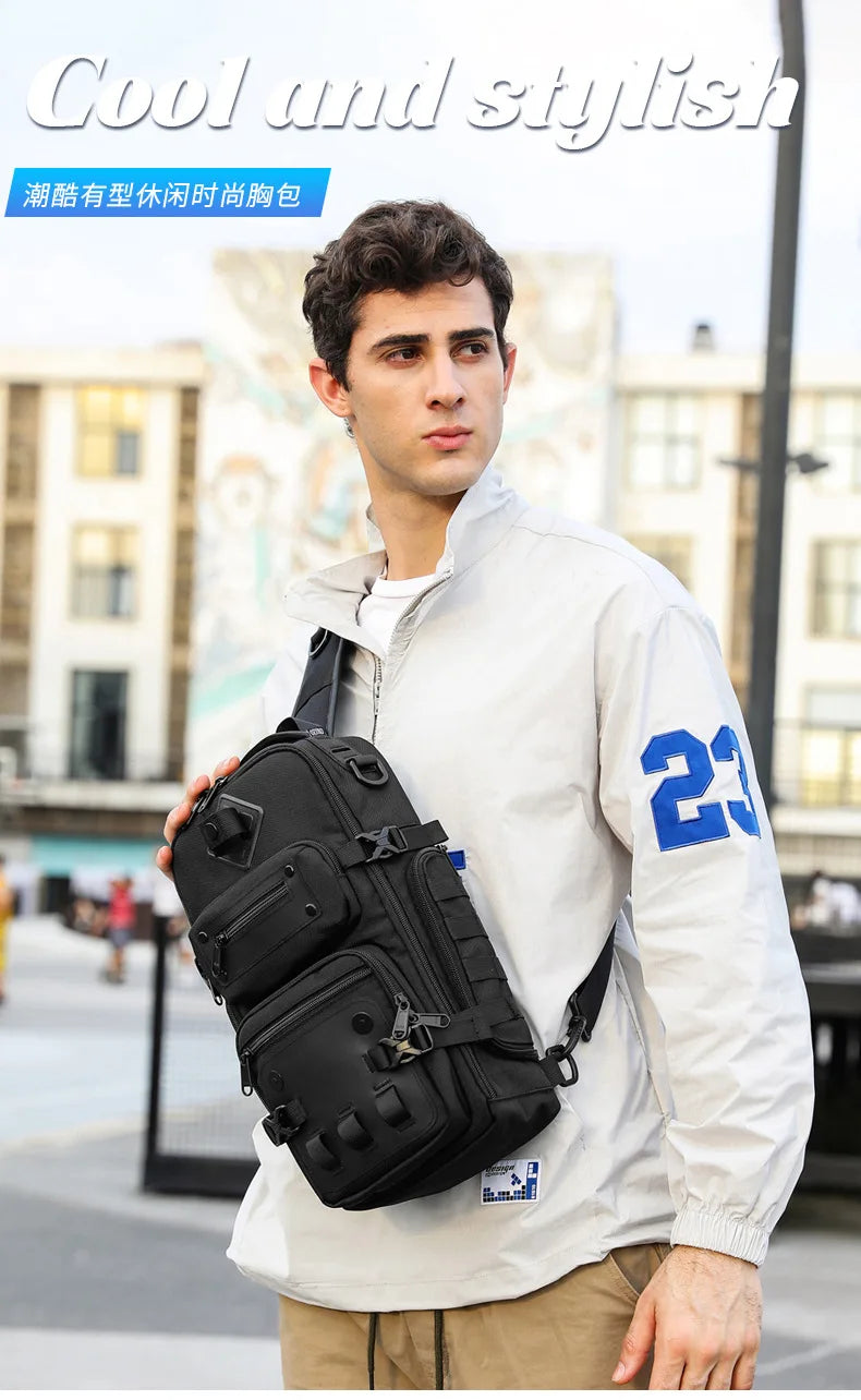 Ozuko Belly Bags Men's Chest Bag Outdoor Tactical One Shoulder Crossbody Bag High Capacity Waterproof Sports Bag For Man
