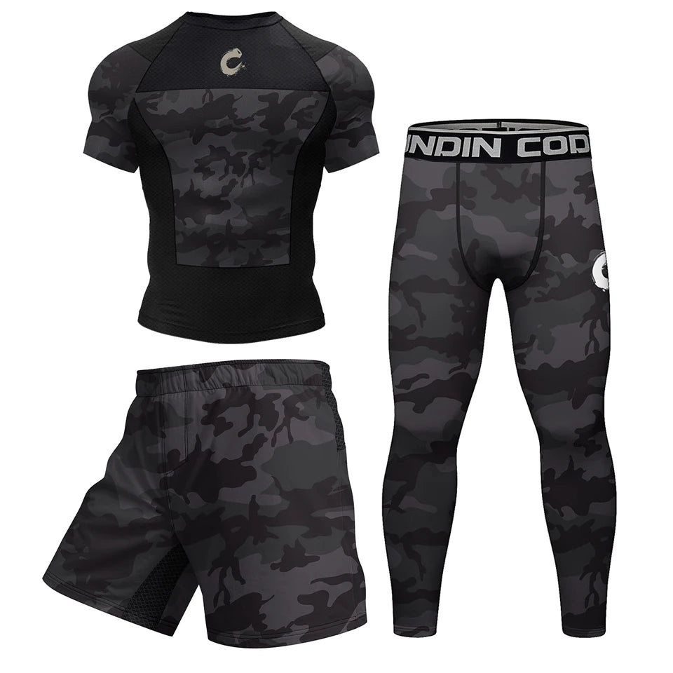 Apex Ritual – 黒 ノーギ BJJ 柔術 Tシャツ & MMA ショーツセット – ラッシュガード & コンプレッションウェア